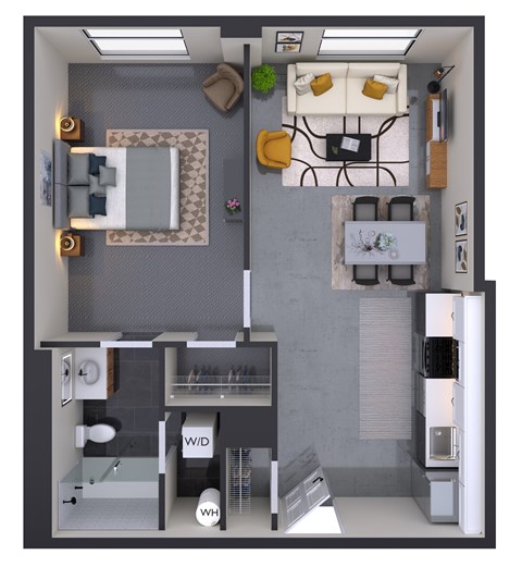 Floor plan for 1 bed, 1 bath, 561 sqft